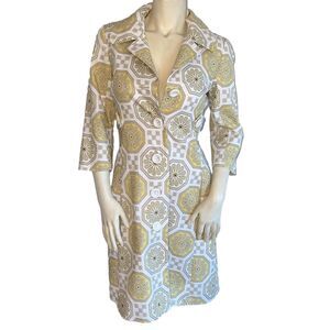 Trina Turk Geometric Yellow/Cream 3/4 Length Sleeve Button Up Jacket. Size 2.